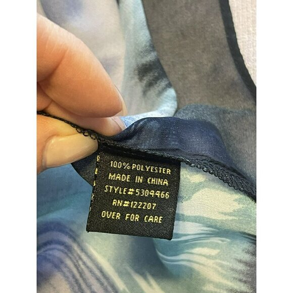 NWT Essentials by A.B.S. Watercolor Sheer Blouse S Mock Short sleeve $128 MSRP - Picture 4 of 6